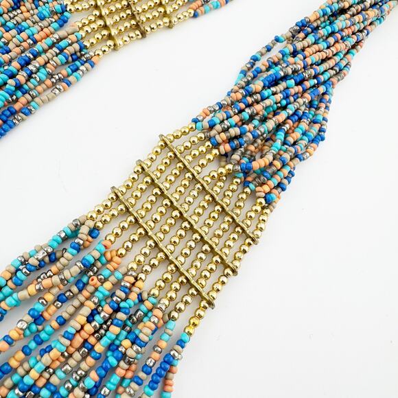 Multicolor Beaded Strand Necklace with Gold Accents Made in‎ India - Picture 7 of 10